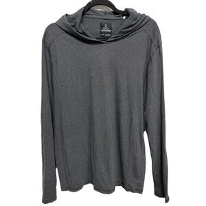 PrAna Men's Gray Striped Hooded Long Sleeve Shirt Size Large Athletic Lounge